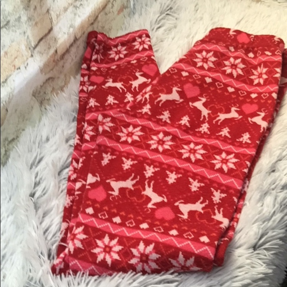 No Boundaries Holiday Winter Snowflake Reindeer Print Fleece Leggings